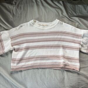 Altar'd State White and Pink Striped Sweater